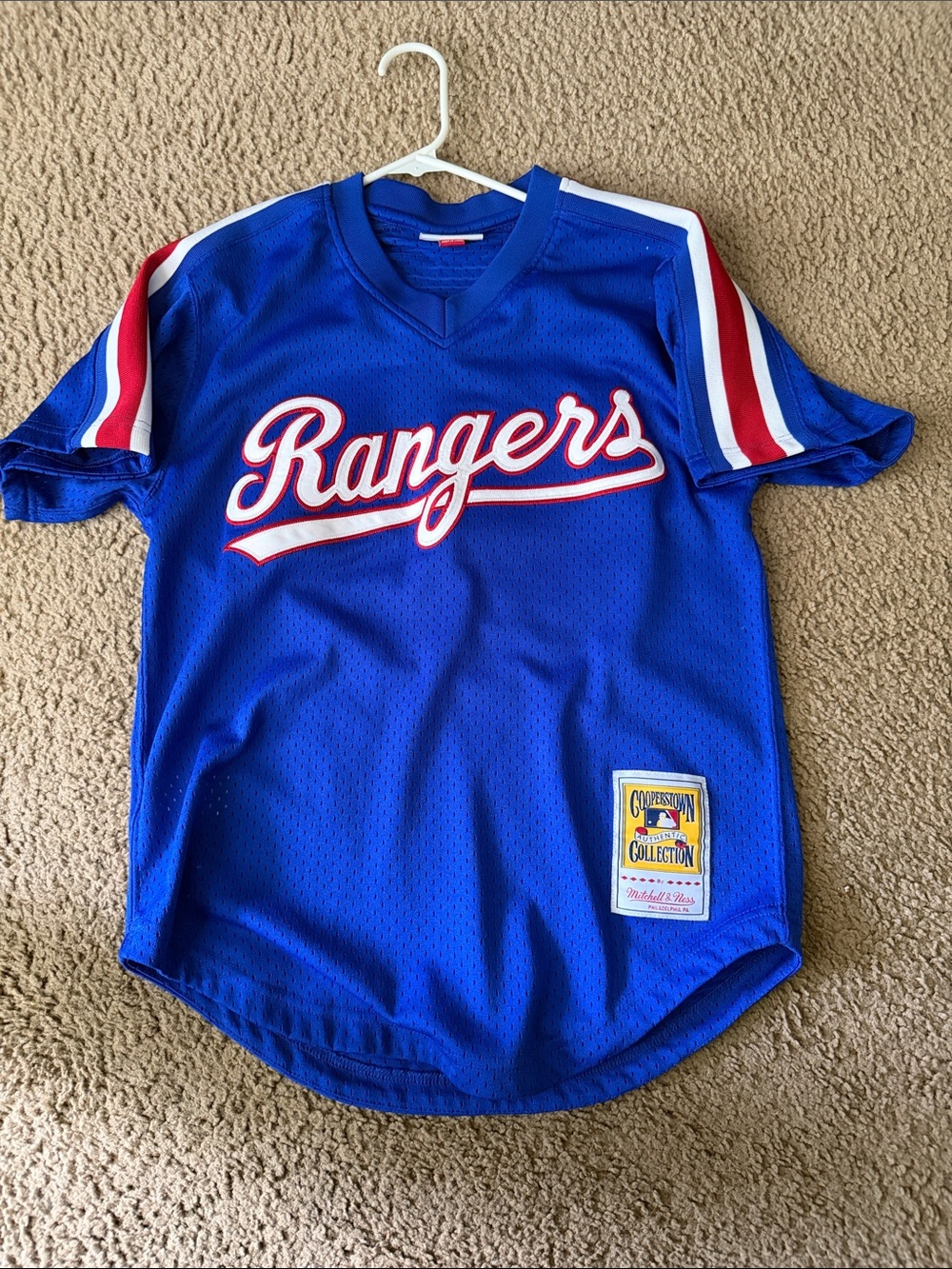 Mitchell & Ness Blue Rangers Mens Mesh Jersey with Red & White Accents size 36
